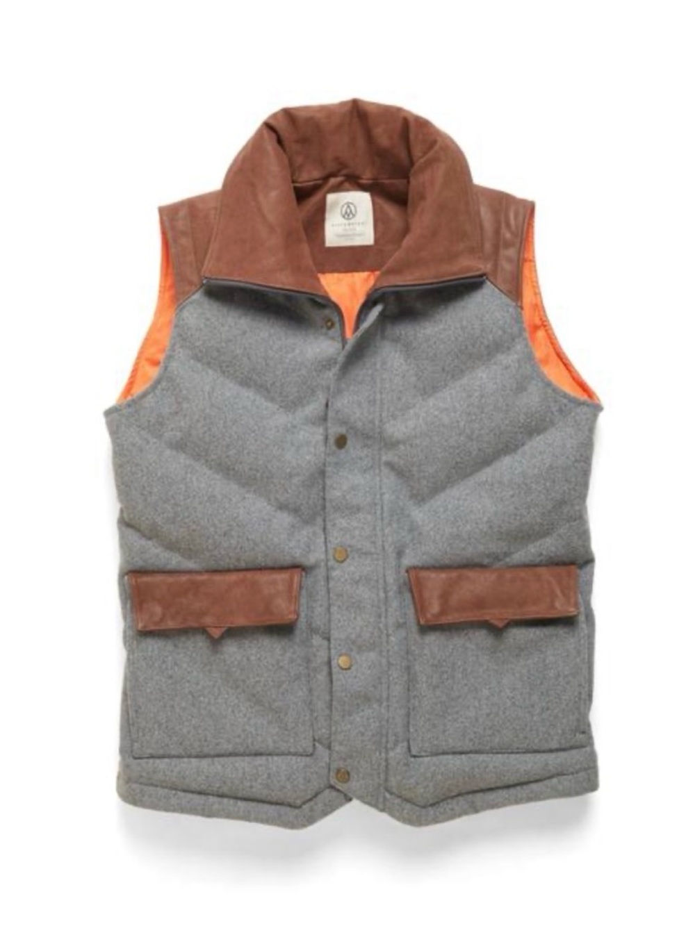 Men's Alps & Meters Charcoal Quilted Vest with Brown Leather Trim, Size L